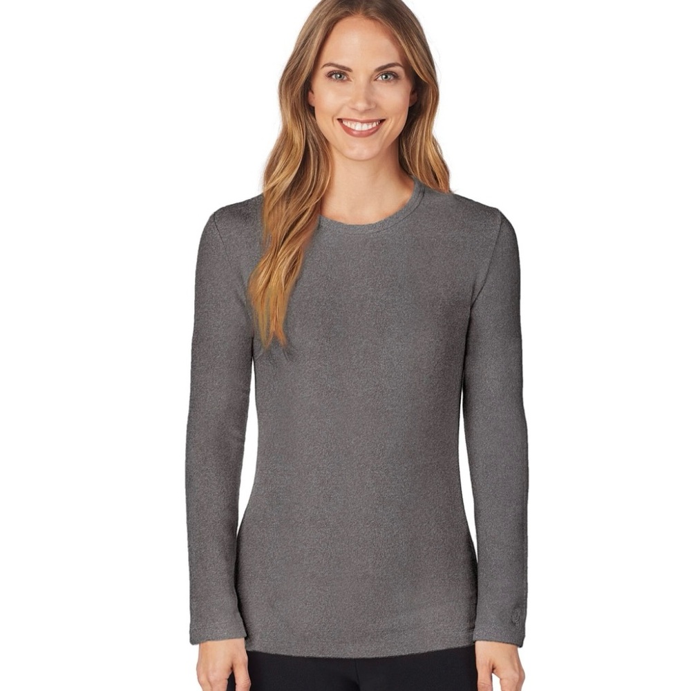 2/$20 - Grey Cuddl Duds Long Sleeve Warm Microwear Fleece Crew Neck Top